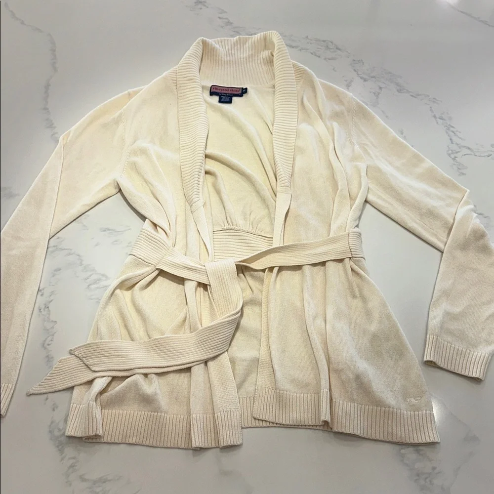 VINEYARD VINES~SIZE XL~SHAWL COLLARED LONG SWEATER WITH BELT~IVORY CHILLY DAY~ - Picture 6 of 16